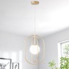LMSOD Gold Pendant Light with Frosted Glass Globe, Mid Century