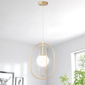 LMSOD Gold Pendant Light with Frosted Glass Globe, Mid Century Modern Geometric Hanging Light Fixture, Adjustable Drop Ceiling Lamp for Kitchen Island Dining Room, E26 Base