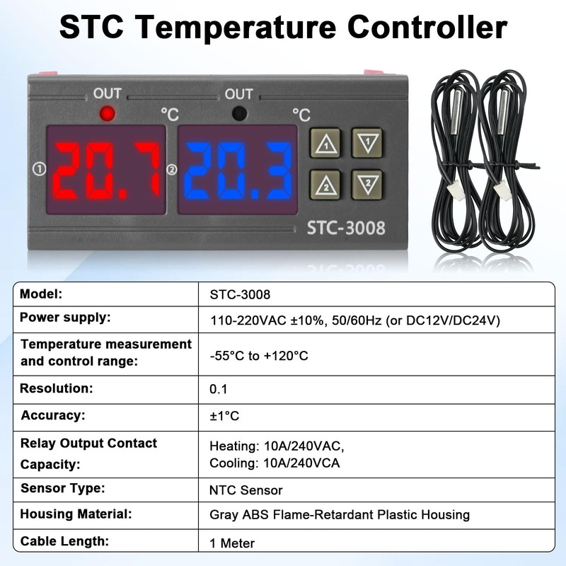 Adjustable Temperature Controller Switch, Binghe STC-3008 110-220V Digital Thermostat with