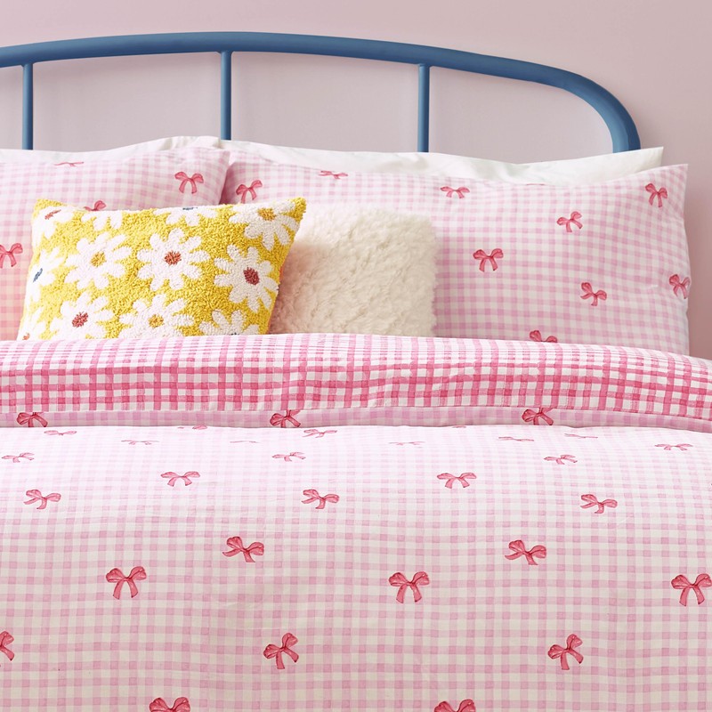 Heya Home Gingham Bows Printed Duvet Set - Pink -