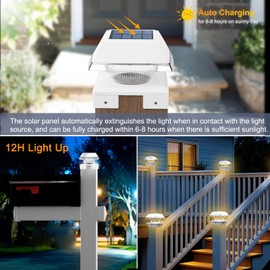 Solar Post Cap Lights Outdoor, 120 Lumens Cool/Warm White, Fence Post Solar Lights for 4x4 5x5 6x6 Wood Posts/4x4 Vinyl Posts, IP65 Waterproof, for Patio Path Porch Deck Posts, 4 Pack
