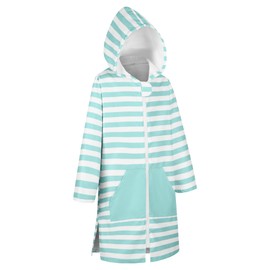 MissShorthair Kids' Hooded Towel Poncho with Zipper Beach Cover-Up with Pocket Swim Towel Robe for Boys & Girls Zipper Style Light Green 11-13 Years