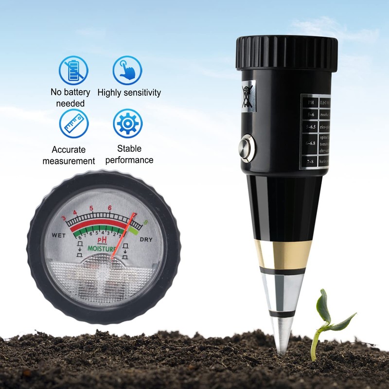 Soil pH Tester, Temperature/Soil Moisture/pH/Sunlight/Environment Humidity/Data Storage Backlight LCD Display