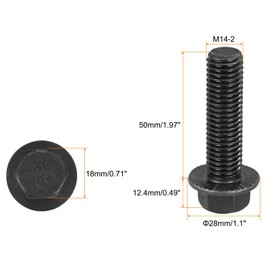 TA-VIGOR M14-2.0 x 50mm Hex Head Serrated Flange Bolts, 10.9 Grade Carbon Steel Flanged Hex Bolts, Heavy Duty Screws for Construction and Machinery, 2Pcs