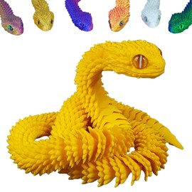 DLAIUSMALL 3D Printed Snake Toy, Realistic Movable Snake Fidget Toy, Desk Decoration, with Snake Joints for Autism/ADHD (Gold)