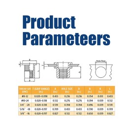 SAE Rivet Nut Kit 216cs 8-32 10-24 1/4-20 3/8-16 5/16-18 304 Stainless Steel Flat Head Threaded Rivet Insert Rivnut Kit