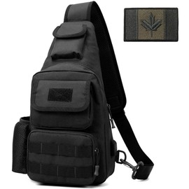 Tactical Shoulder Bag - 1000D Military Backpack Outdoor Daypack Chest Pack (Black)