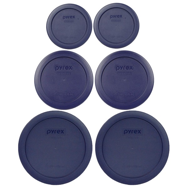 Pyrex (2) 7202-PC 1 Cup (2) 7200-PC 2 Cup (2) 7201-PC 4 Cup Blue Replacement Lids Made in the USA
