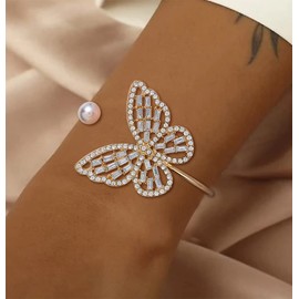 ELABEST Glitter Crystal Bracelet Rhinestone Bracelet Gold Dainty Hollow Bangle Wedding Bridal Bridesmaid Bracelet Jewelry for Women (White Butterfly)