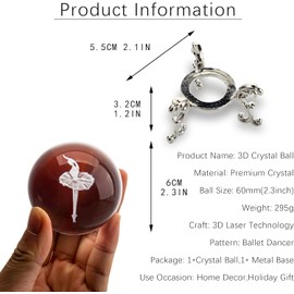 HDCRYSTALGIFTS 3D Laser Engraved Ballerina Dancing Crystal Ball Paperweight Elegant Ballet Dancer Girl Figurine Glass Sphere Home Art Decor (60mm,2.4inch)