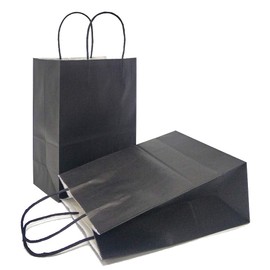 AZOWA Medium Gift Bags Black Kraft Paper Bags With Handles (7.5 x 3.9 x 9.8 in, 12 CT)