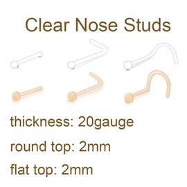 MODRSA 18g 20g Clear Nose Rings Retainer L-shaped Nose Studs Screw Flexible Flesh Skin Color CZ Gem High Nostril Pin Bone Flat Top Small Nose Piercing Retainer for Work Surgery 7mm bar