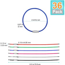 ForTomorrow Pack of 36 Key Rings Stainless Steel Large 15 cm Key Ring Wire Rope Steel Cable Key Ring with Screw Lock Colourful Key Ring Keychain Key Ring