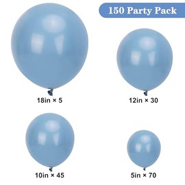 APLANET 150pcs Dusty Blue Balloons Different Sizes 18 12 10 5 Inch Slate Blue Boho Neutral Balloon for Baby Shower Gender Reveal Graduation Birthday Party, Arch Kit Decoration