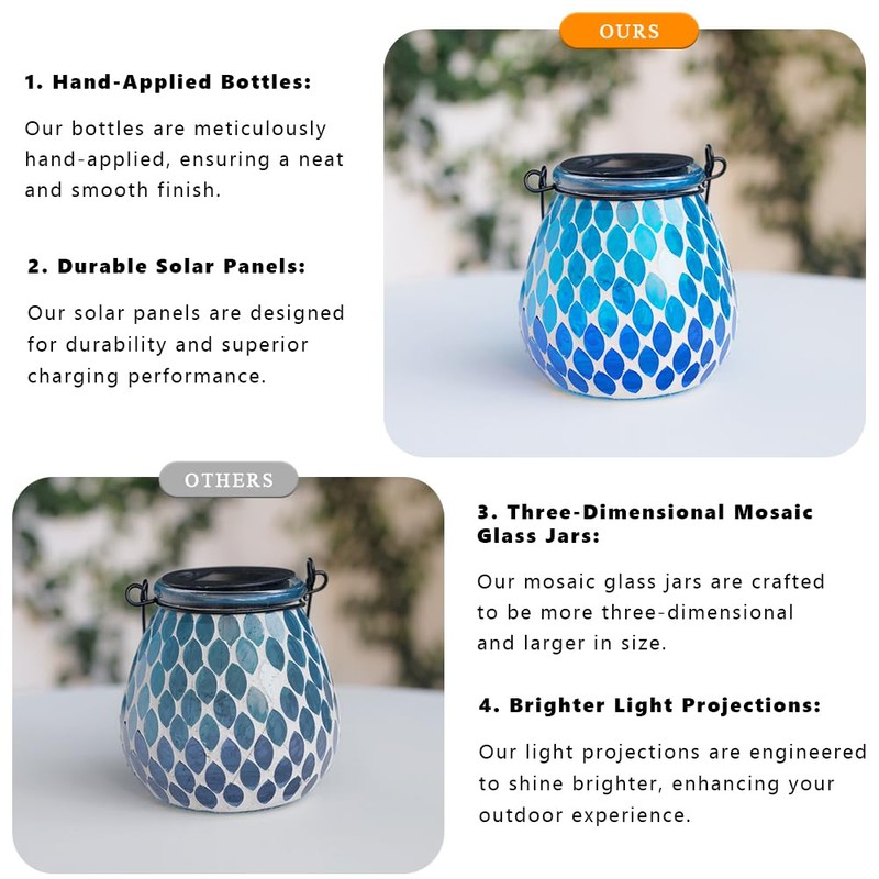 Starsoul Solar Lanterns Outdoor Waterproof, Elegant Blue Glass Mosaic Solar