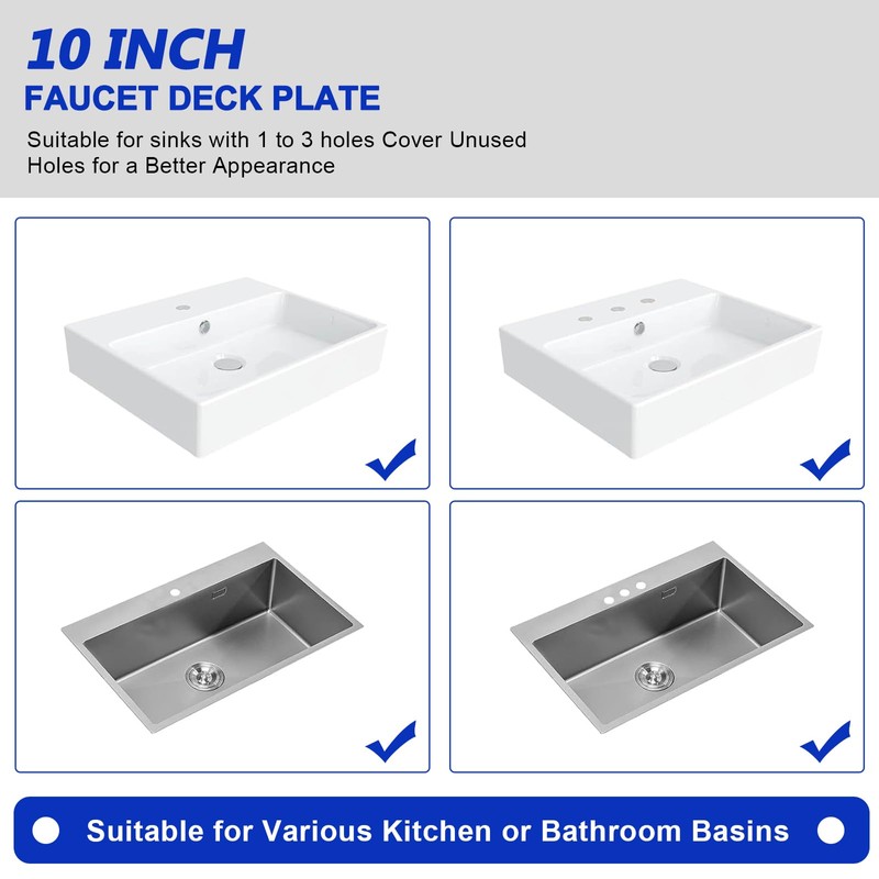 Faucet Deck Plate, Sink Hole Cover,Stainless Steel Long Rectangle 10