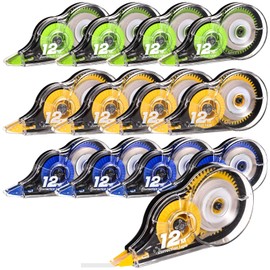 Yoosso 12er Pack Korrekturroller, 12m x 5mm Korrekturbänder Set Korrekturmaus Mini mit Schutzkappe Korrektur Tape für Kinder Zuhause Büro Schulsachen (Gelb&Blau&Grün)