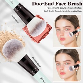 Start Maker Make Up Pinsel Set 5-tlg, Funktionen 10-in-5 Duo-End Pinsel, Schmink Pinselset für Foundation, Puder, Kontur, Lidschatten, Augenbrauen, Vegan/Reisefreundlich mit Geschenkbox (Helles Cyan)