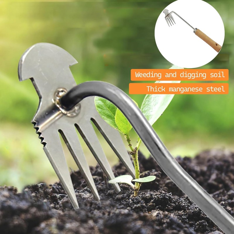 EVAYangSG Weeding Artifact Uprooting Weeding Tool, 4-Teeth Uprooting Dandelion Weed