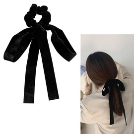 Black Velver Hair Bow Ties for Women Girls Bowknot Hair Scrunchies with Ribbons for Women Elastic Hair Bows Ribbon Ponytail Holder Accessories Bowknots Hair Tie Bows Scrunchie