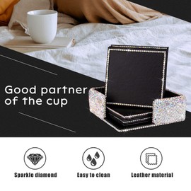 Drink Coasters Coffee Tea Cup Pads Table Mat for Home/Office/Kitchen/Bar, Protect Your Furniture from Scratch/Stains Bling Crystal Luxury Handmade Diamond Purely Handmade (Square) (AB Color)