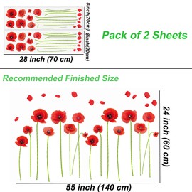 Maydahui Red Poppy Flower Wall Decals Beautiful Floral Wall Stickers (24 x 55 Inch) Peel and Stick Removable Art Mural Decor for Bedroom Living Room TV Sofa Background