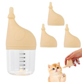 Kitten Bottle Feeding Kit for Nursing, Milk Bottles for Feeding Newborn Puppies,Anti-chocking Design with 3pcs Replaceable Nipples, Cute Elephant Shape for Nursing Small Animals Pets (Yellow, 50ML)