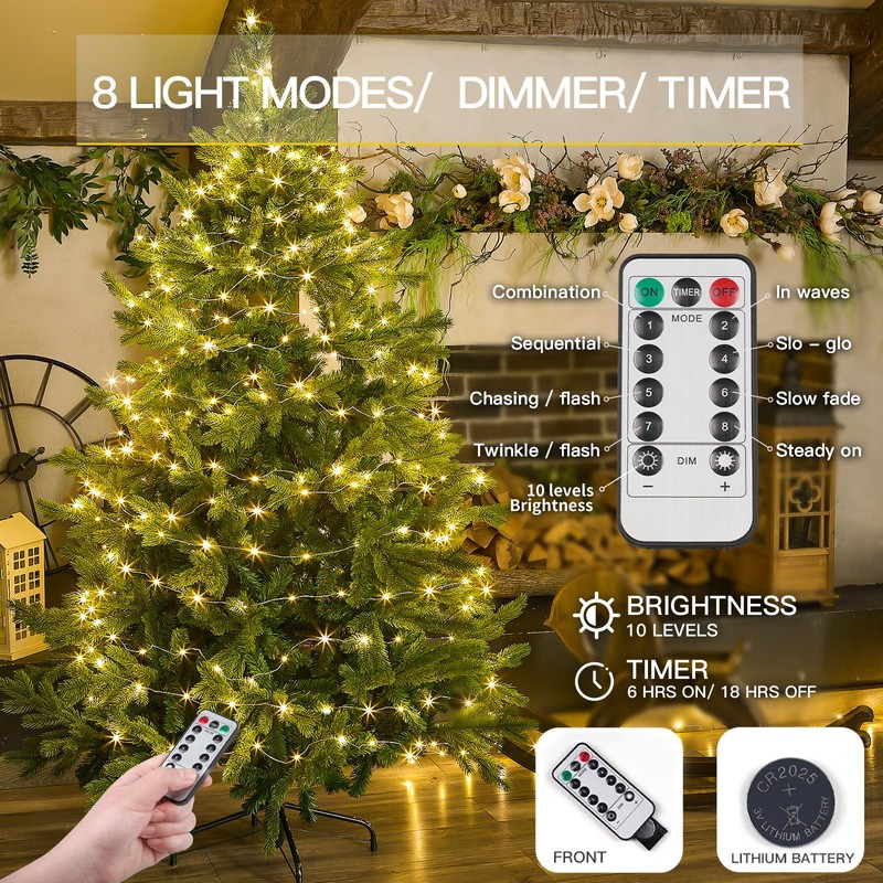 suddus Fairy Lights Battery Operated with Remote, 33ft 100 LED