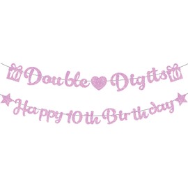 10th Birthday Decorations for Girl Banner - Double Digit Party Supplies Pink, Happy 10th Birthday Banners Hanging for 10 Years Old Girls Party Decoration