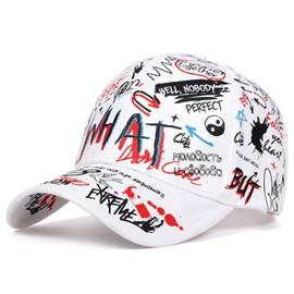 Street Graffiti Baseball Cap, Kpop Korean Trendy Printed Adjustable Hip-Hop Cap, Stylish Youth Designer Hat for Men & Women(White)