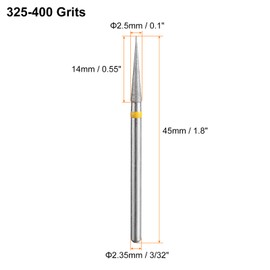 HARFINGTON 5pcs 325-400 Grits Diamond Grinding Bit 2.5mm Tapered Head 2.35mm Shank 14mm Length Stone Sanding Drill Bits Rotary Tool for Ceramic Glass Nails Grinding Polishing