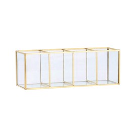 Makeup Brush Holder - Transparent Glass Cosmetic Brushes Storage with 3 Slots - Make Up Brushes Organizer Pencil Lipstick