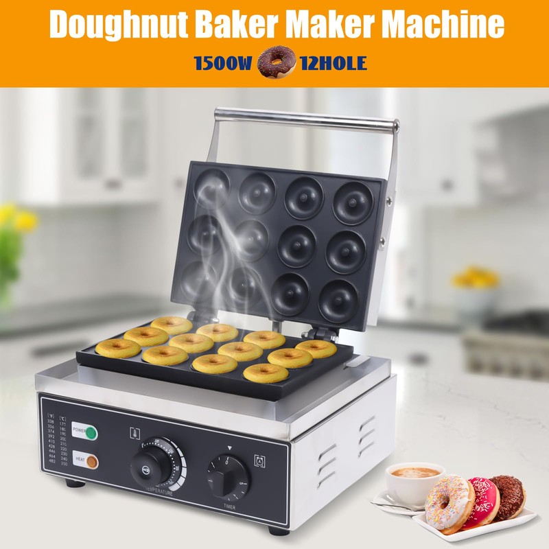 LyeXD 1550W Mini Donut Maker Machine, 12 Hole Commercial Nonstick