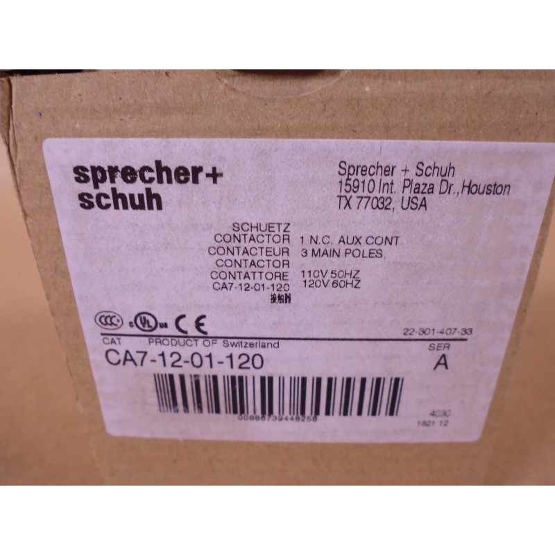SPRECHER & SCHUH CA7-12-01-120 Contactor 1N.C. Aux 3P 120V 12A