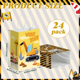 Sinload 24 Pcs Construction Party Gift Bags with Handle Truck Goodie Treat Bags Vehicles Party Favors Candy Gift Wrapping for Truck Themed Birthday Supply Decoration