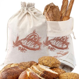 Reusable Bread Bags for Homemade Bread (2 Pack), XL Sourdough Bread Bags with Plastic Lined Bread Bags for Homemade Bread, Reusable Linen Bag, Sourdough Storage Bag