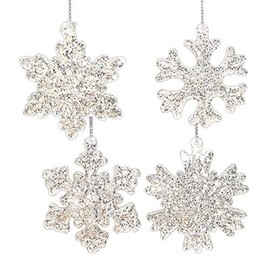 BANBERRY DESIGNS Snowflake Christmas Ornaments - Set of 4 Silver Glitter Covered Glass Ornaments Four Styles of Snowflake â Holiday Tree Decorations