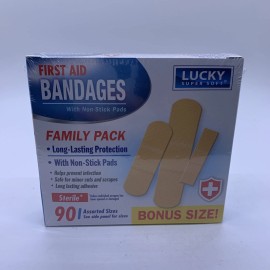 Luckys Super Soft First Aid Bandages Family Pk 90 Assorted Sizes