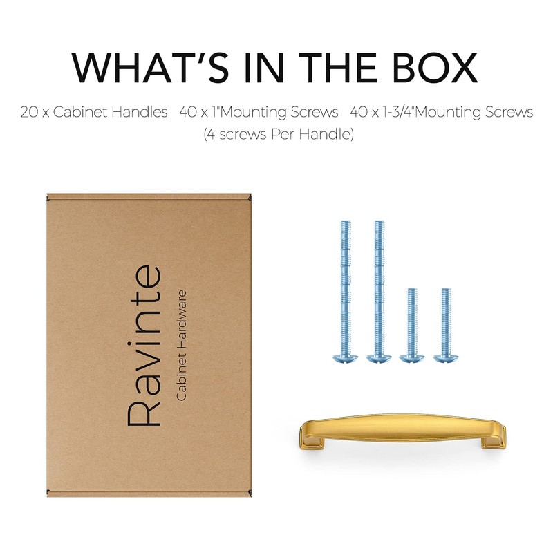 Ravinte 20 Pack Solid 3-3/4 Inch Cabinet Handles - Brushed