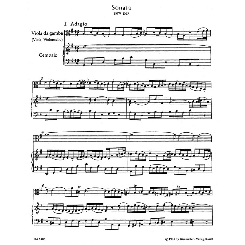 Three Sonatas for Viola (Viola da gamba) and Harpsichord BWV