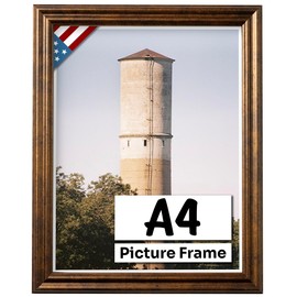 US Art Vintage Rustic Bronze A4 Picture Frame (8.3x11.7 in / 29.7x21 cm) .75 Inch Wide - Farmhouse Decor for Wall Handmade Solid Wood Frames with Preinstalled Hangers & UV Blocking Plexiglass A4 Frame