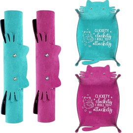 ICoDeesse 2pcs Cat Dice Rolling Tray Novelty Folding Leather Dice Holder Portable Dice Storage Accessories Decorative Desk Organizer Funny Gift for DND Game Players