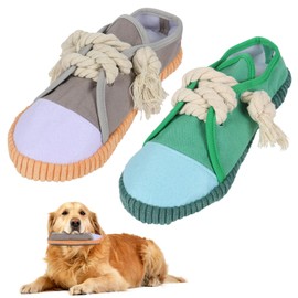 2 Piezas Juguetes para Perro con Forma de Zapato, Juguete Masticable Chirriante de Lona con Cuerda de Algodón, Interactivo para Cachorros y Perros Peq
