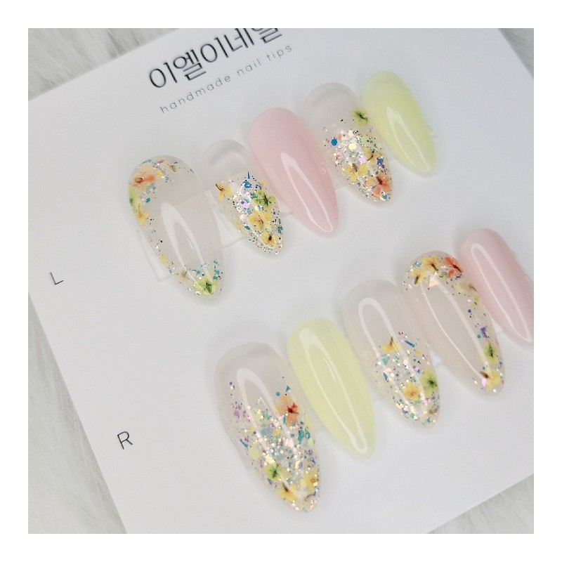 Flower Nail Flower Fresh Flowers Handmade Nail Tips - Short