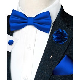 RBOCOTT Royal Blue Bow Tie for Men Silk Bowtie and Pocket Square with Lapel Pin Cufflinks Set (9)