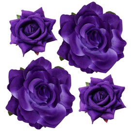 Topbuti Rose Hair Clip Flower Hairpin Brooch Floral Clips, 4 Pcs Fabric Rose Flowers Hair Clips Mexican Hair Flowers Pin up Headpieces for Woman Girl Wedding Party Mother's Day (Dark Purple)