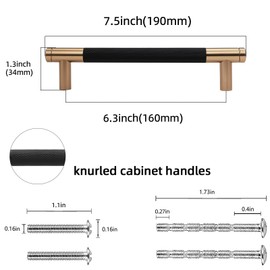 POVEFONK 10 Pack 6-5/16 inch(160mm) Black and Champagne Copper Kitchen Cabinet Handles Knurled Cabinet Pulls Black Drawer Pulls Kitchen Cabinet Hardware Kitchen Handles Drawer Pulls