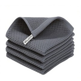 AMFUN 4 PCS Cotton Kitchen Towels,65 * 45cm Soft Absorbent & Quick Drying Quality Tea towels,Waffle Weave Dish Towel,Machine Washable for Kitchen Cleaning,Tea & Bar Towels (Dark Gray)
