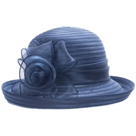 Lawliet Ladies Womens Style Organza Floral Summer Sun Foldable Packable Cloche Bucket Derby Ascot Hat A267 (Navy Blue)