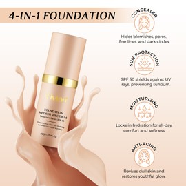 Foundation 4 in 1 - Medium Spectrum, Color Changing Foundation SPF 50+, Longwearing, Waterproof, Hydrating Color-Changing Formula for Gym, Sports, Dancing